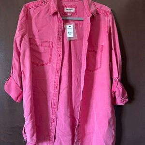 “Worn” pink button down shirt